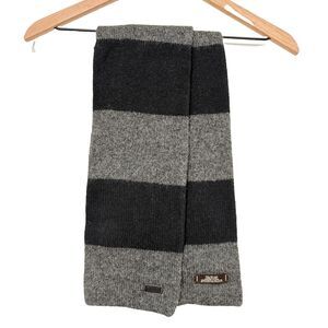 Coach Black And Gray 100% Wool Knit Winter Striped Preppy Scarf